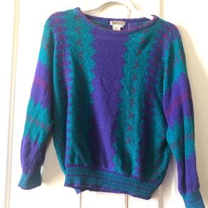80’s Green Purple Knit Sweater Pull Over